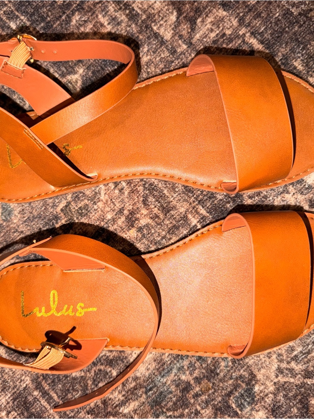 Lulu's Cognac Brown Leather Slingback Sandals nwot